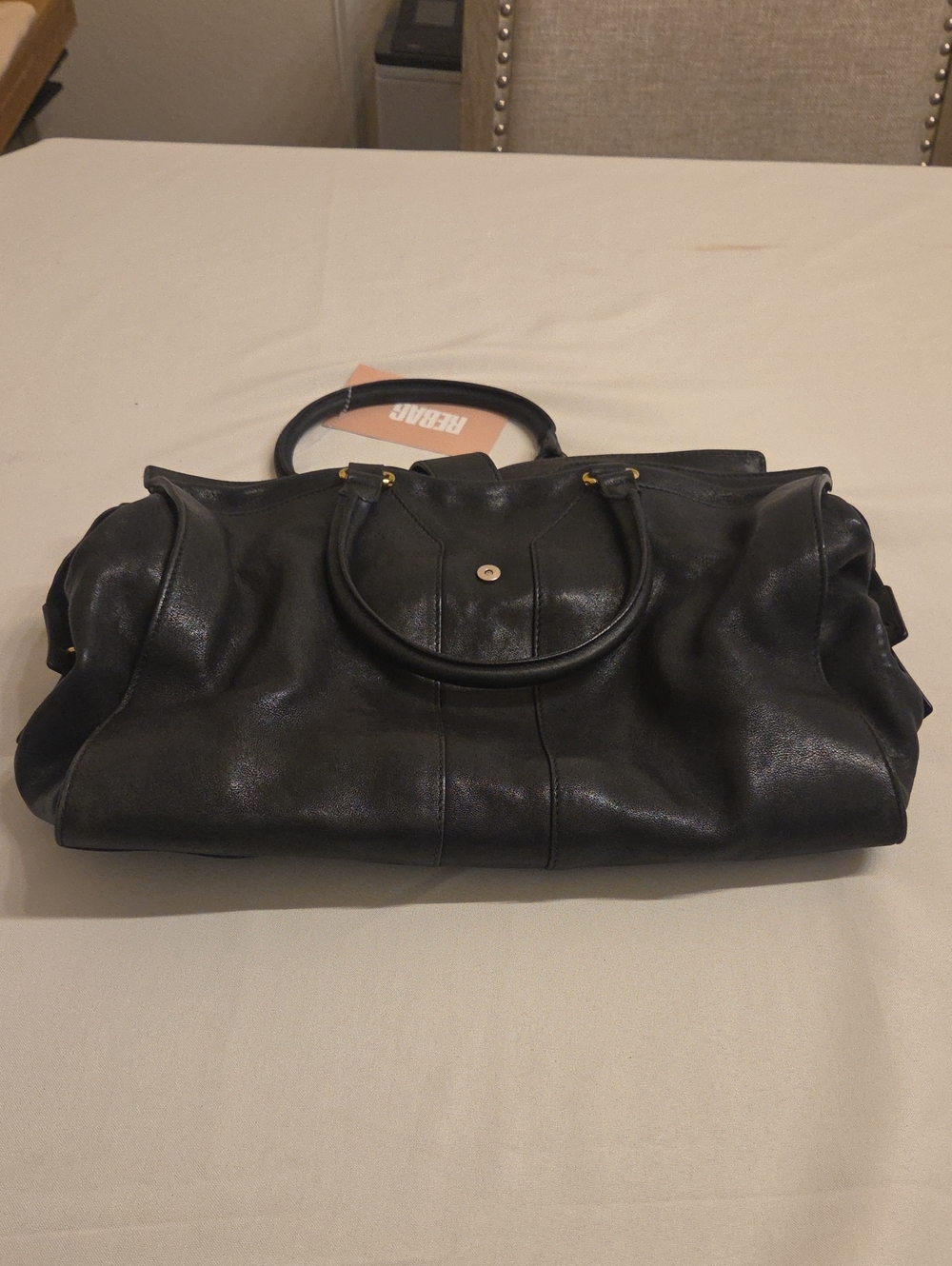 Classic Black Leather Tote Bag - Unbranded
